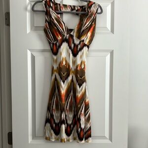 JM Collection Brown and Orange Patterned Mini Dress